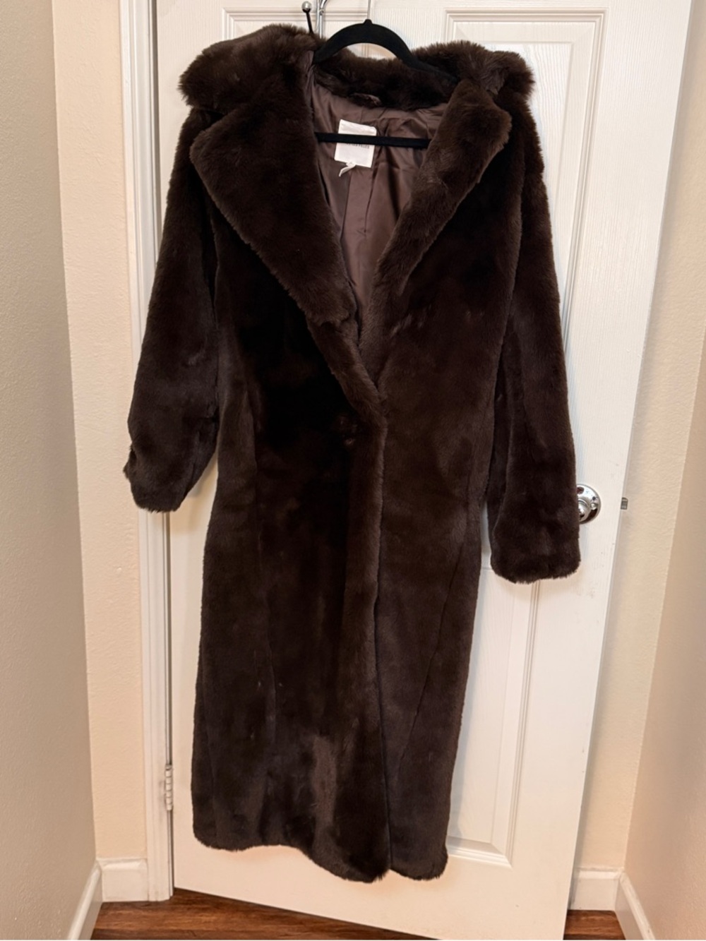 Avec Les Filles Long Faux Fur Hooded Coat Brown Maxi Coat — Size S